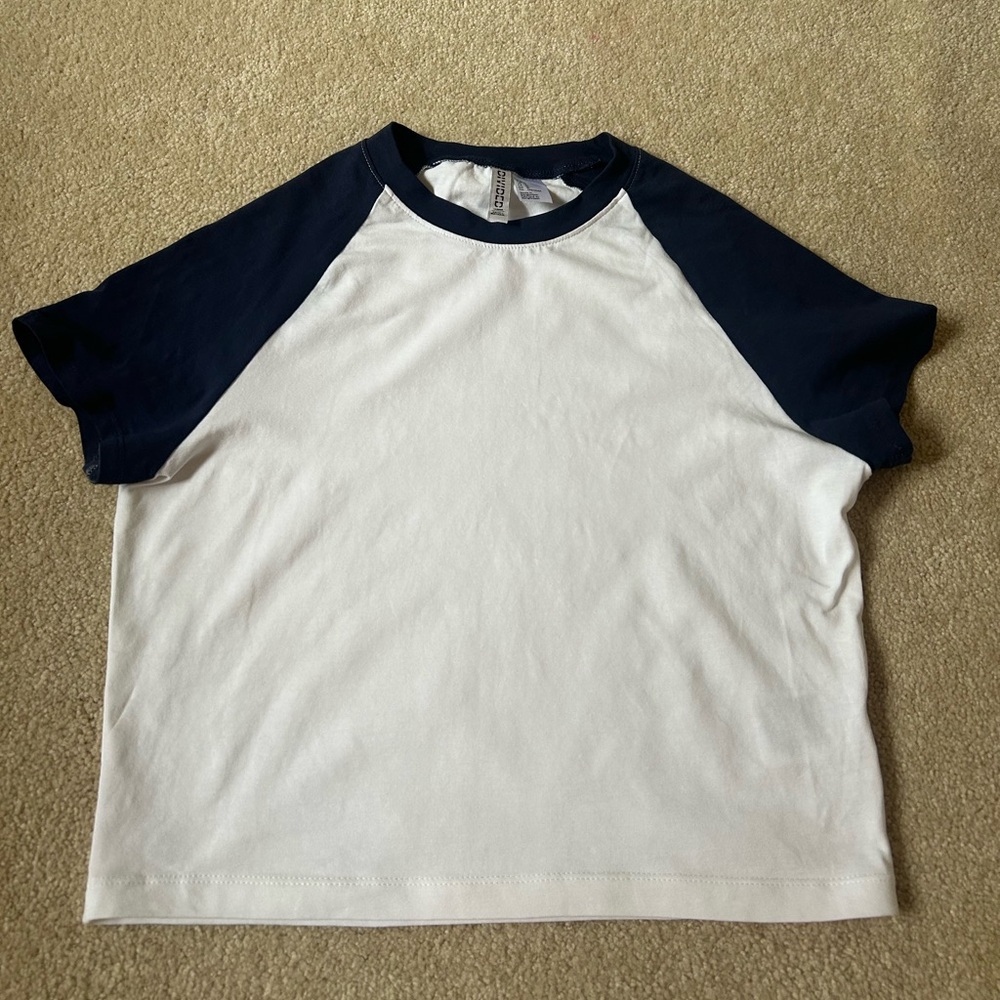 Whit and Navy Blue Baseball Baby Tee